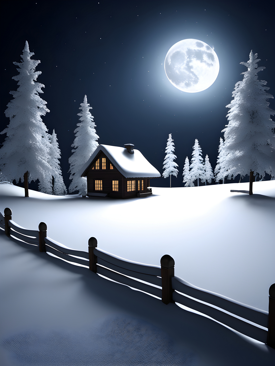 冬夜,月光如水倾洒,铺满银色雪域.