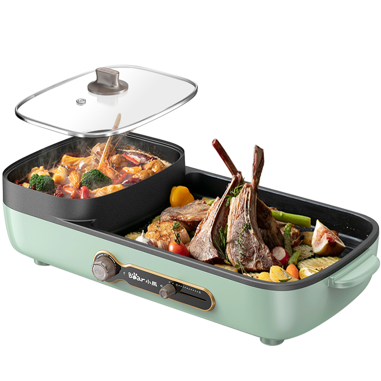 小熊(bear)烤涮一体两用锅 烤肉锅 电烤炉烧烤 烤盘家用烤肉盘多功能
