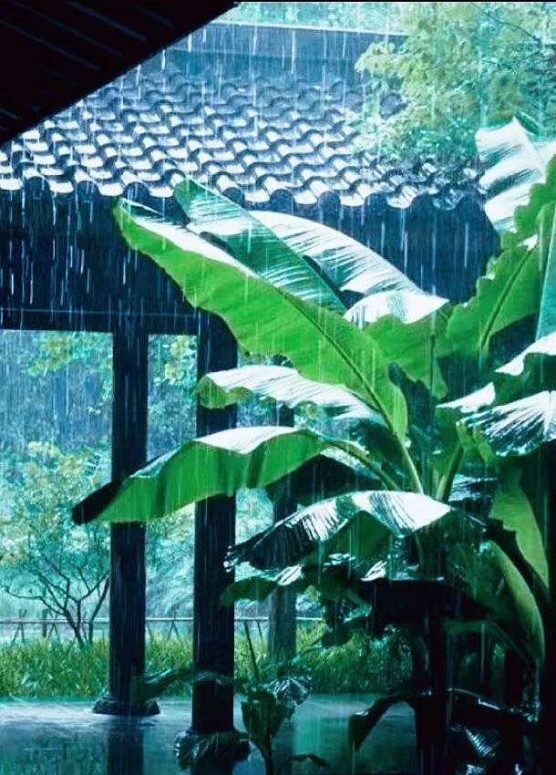 "芭蕉叶上无愁雨,只是听时人断肠."     —  境由心生