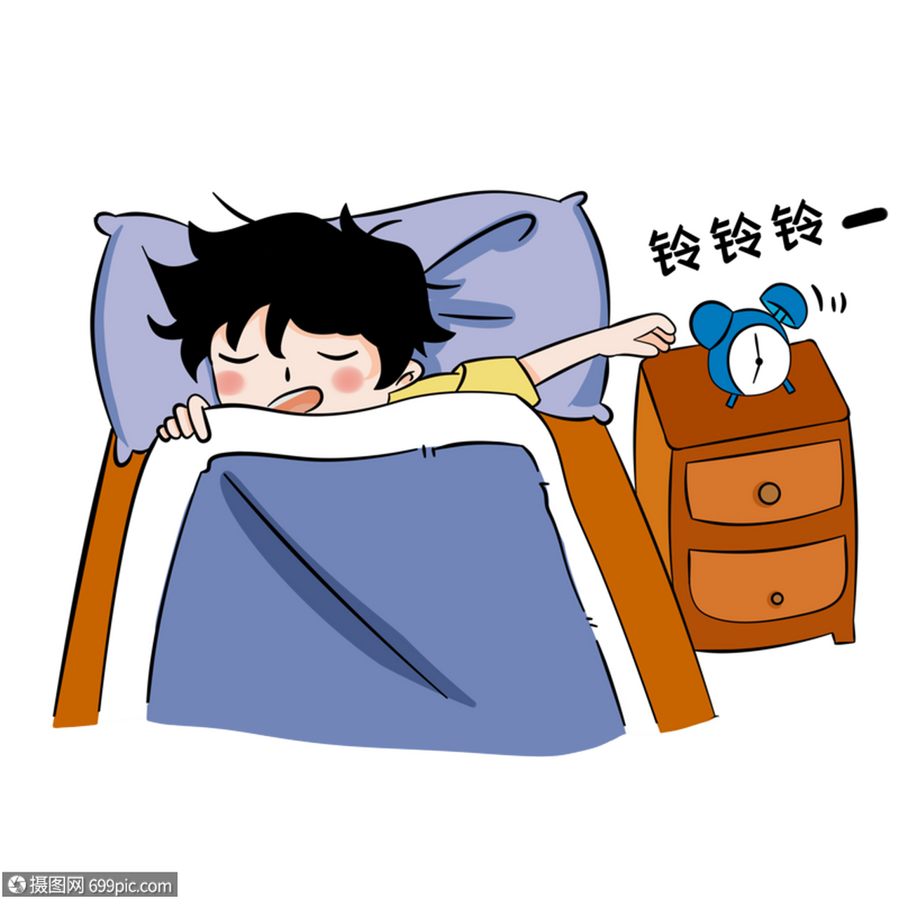 妈妈买来个闹钟,对他说:"以后,你早晨听到闹钟的铃响就起床,不用我