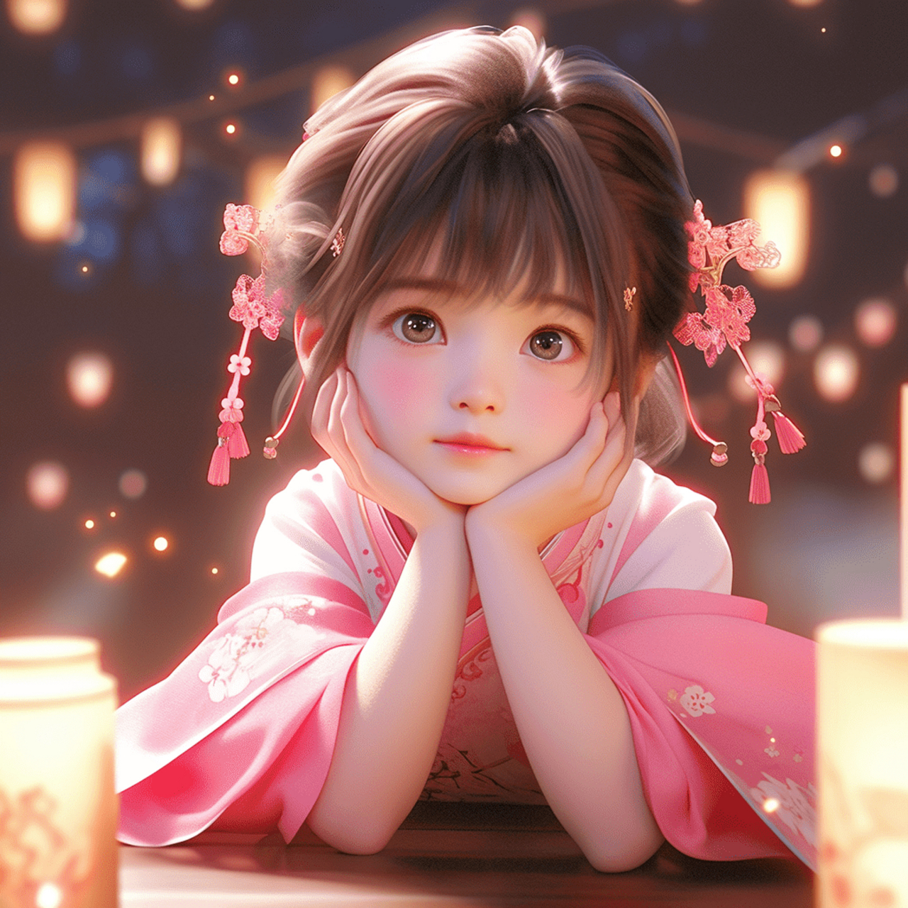 古风头像-粉-托腮思考#ai绘画##微信头像# #九月动态激励计划