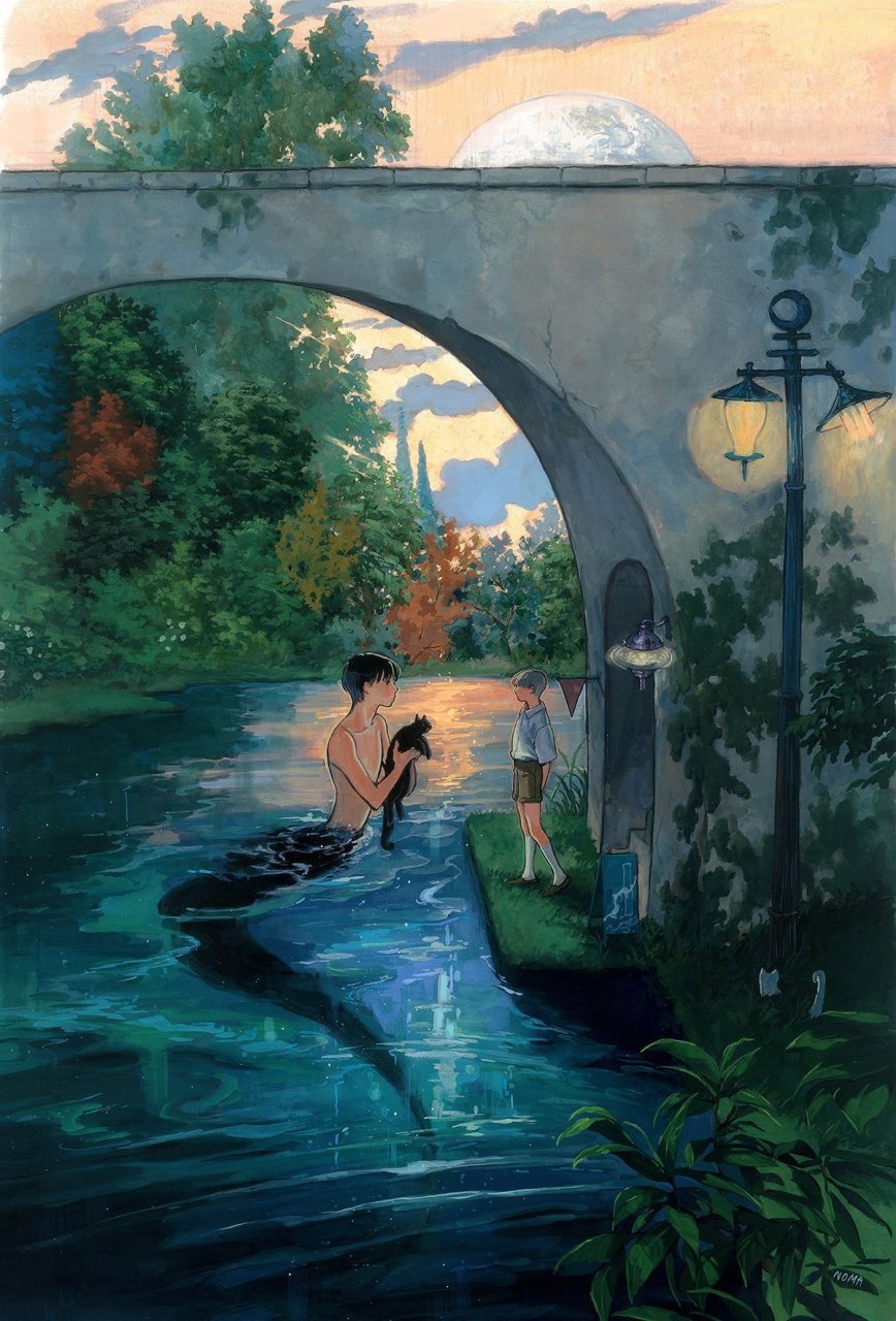 韩国插画师 noma 治愈水彩人物插画.