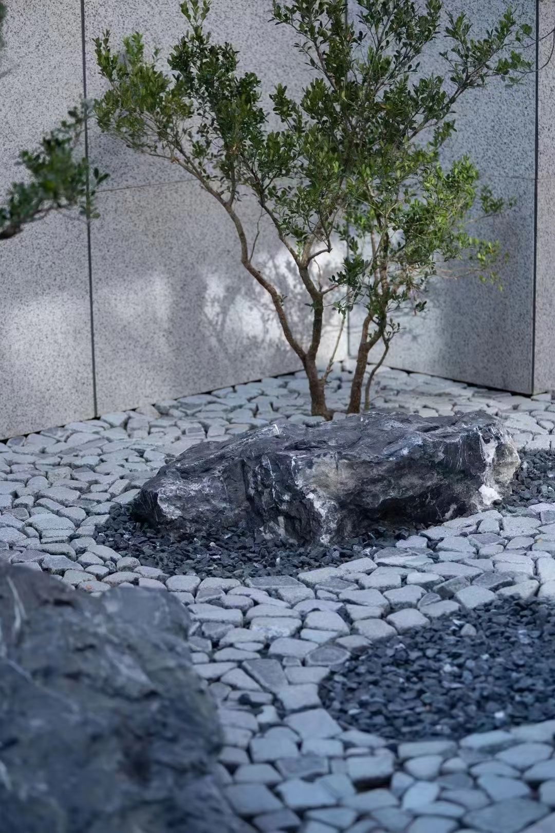 日式黑山石枯山水景观摆景