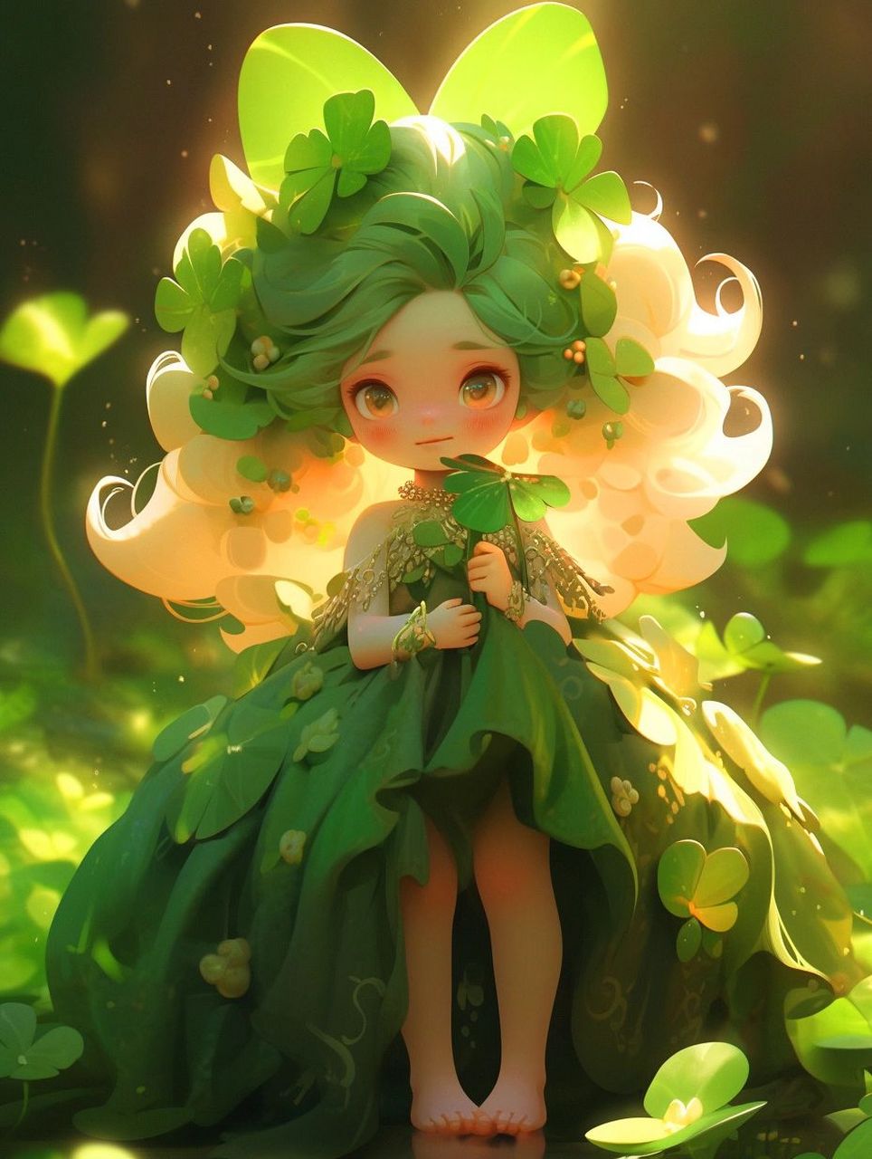 可爱的绿色森林小精灵#素材