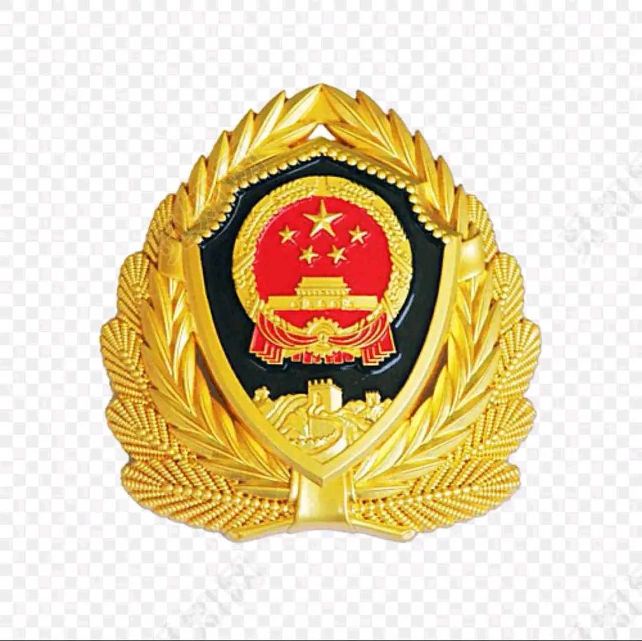 历史上,武警警徽一直与公安民警的警徽保持一致,如图一金色盾牌.