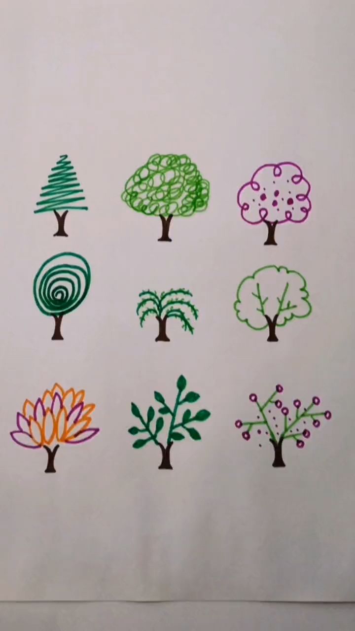 树的各种画法,你会哪一种,你喜欢哪一种?幼儿园简笔画,儿童简笔画.
