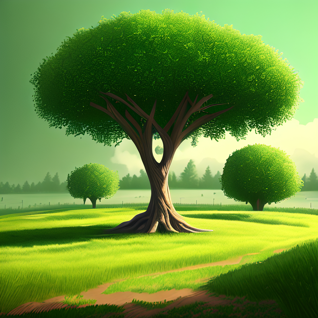 春天到了,到处都是绿茵茵的一片#百度ai绘图黑科技