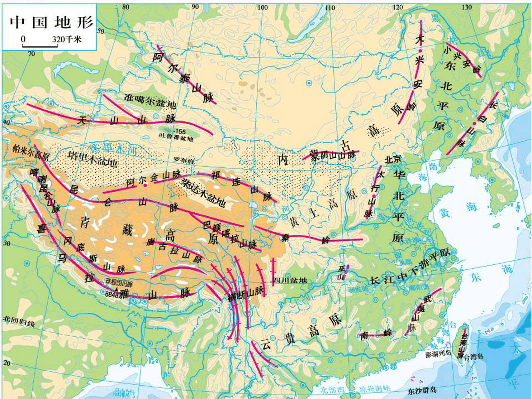 中国三大山脉分布图图片