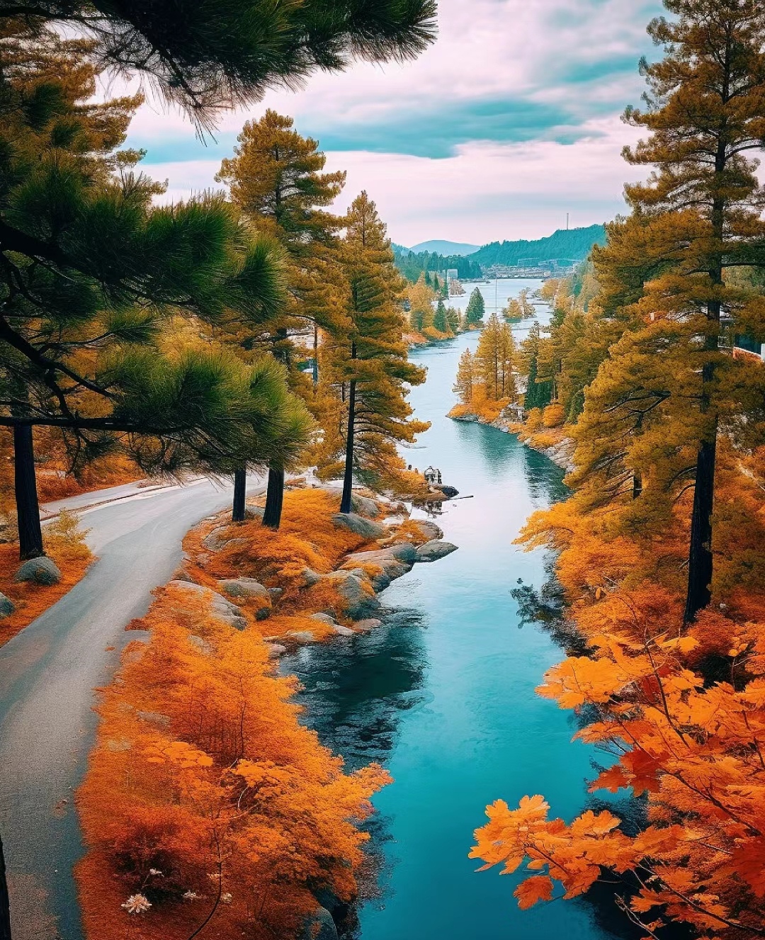 特别是在秋天,湖水清澈见底,山峦在阳光下透露出绚丽多彩的秋叶色彩