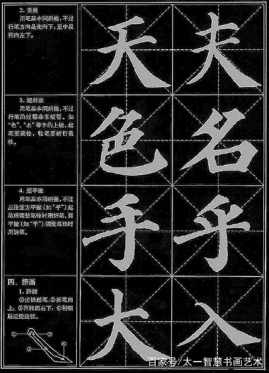 颜体楷书的用笔有如下特点: 一是逆锋起笔,收笔回锋; 二是中锋用笔