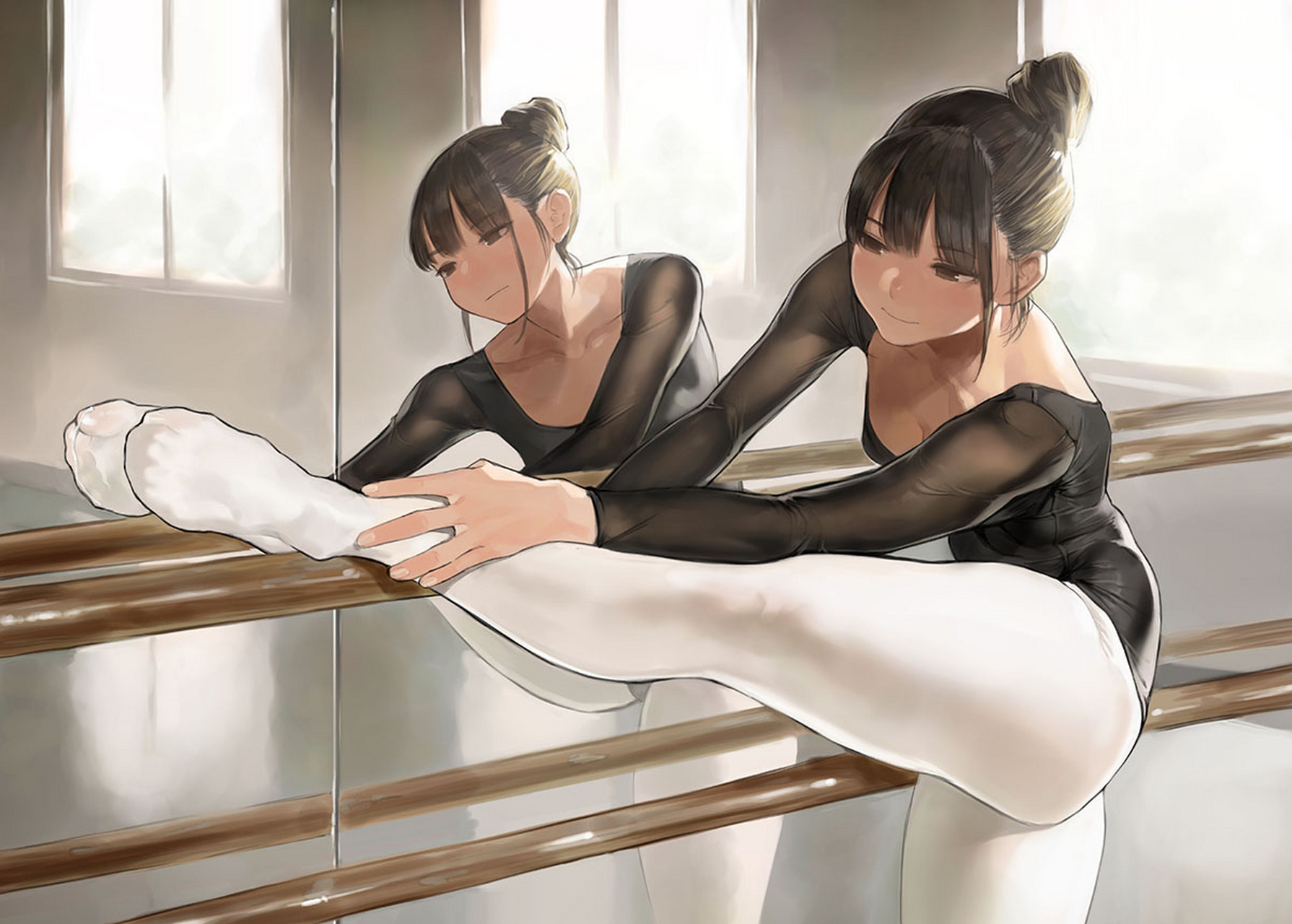 芭蕾舞教室中的拉伸训练~#二次元#  画师:よむ