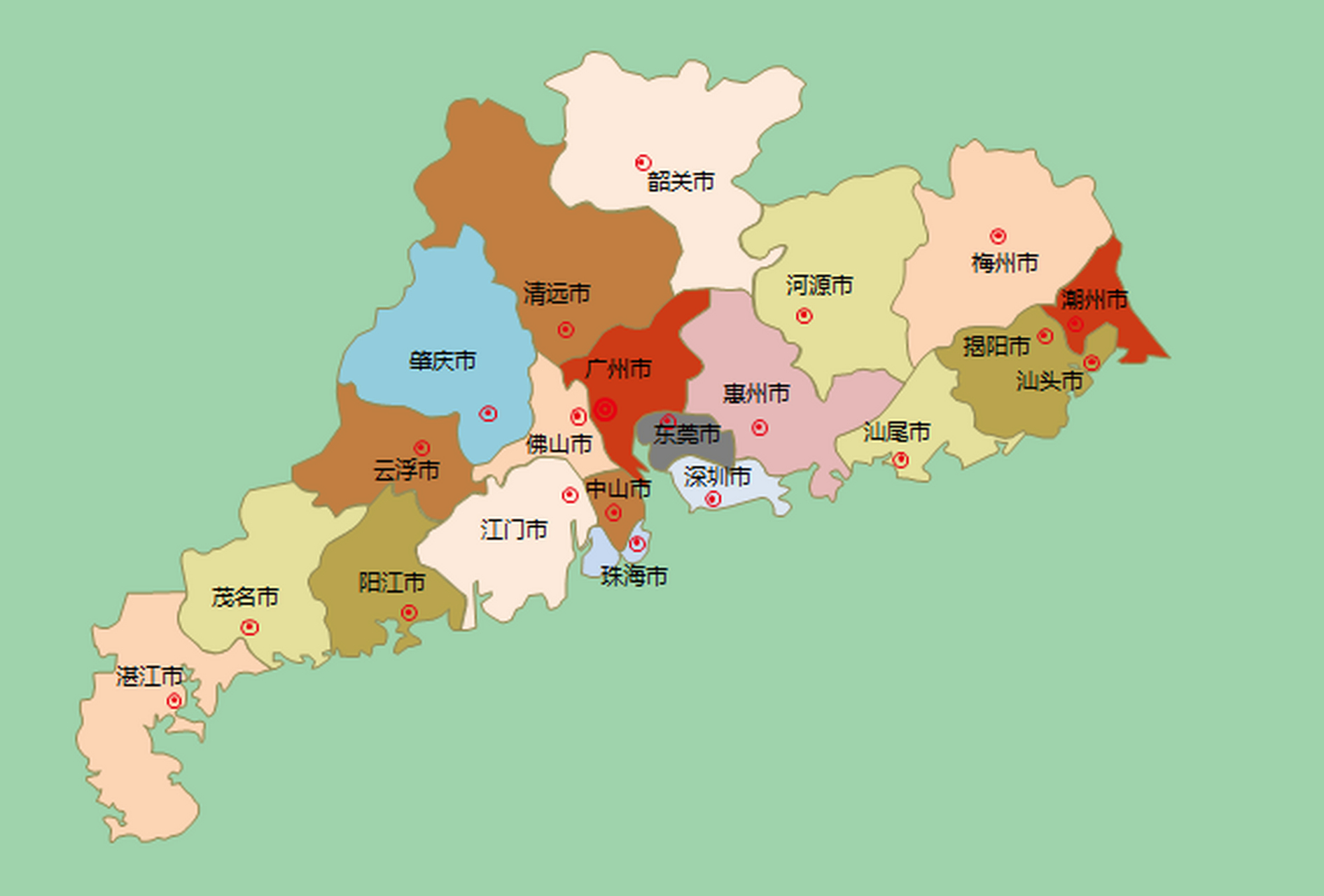 看广东地图,你能快速判断出哪个地级市面积最大?