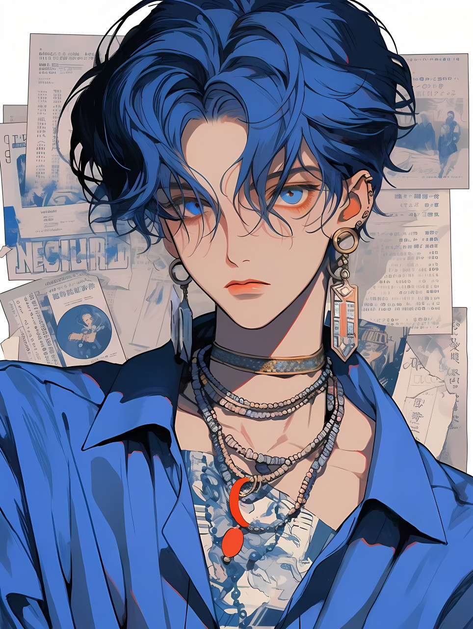 复古港风帅哥蓝色系 #二次元# #ai共创计划# #ai绘画