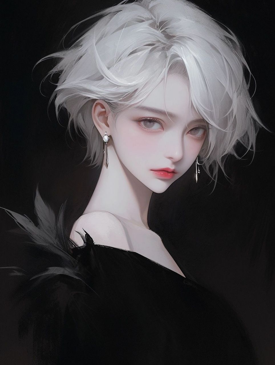 黑色系头像:精致干练的短发,无法复制的美.#头像# #微信头像