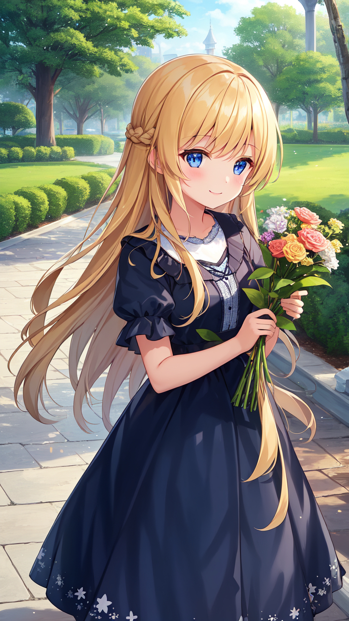 ai绘画# #二次元# #7月创作激励计划# 抱着鲜花的少女