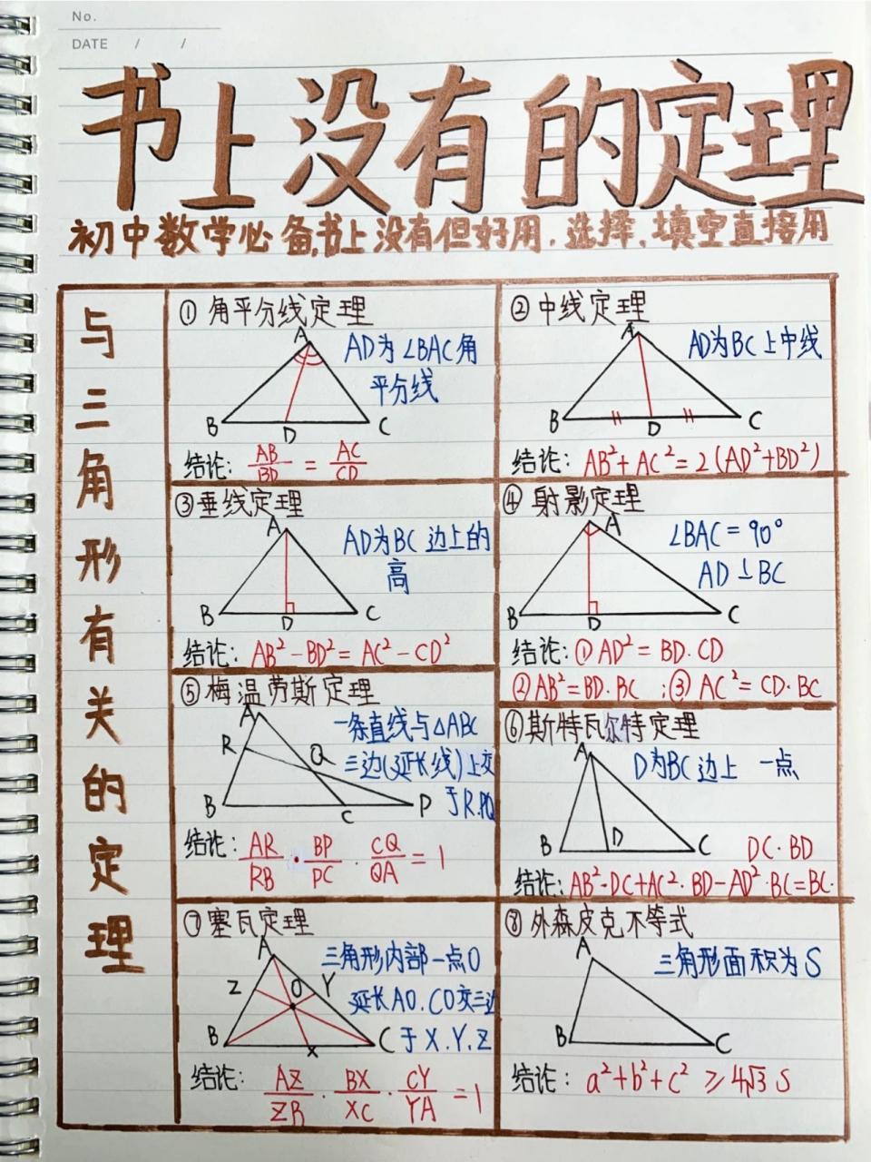 射影定理,梅涅劳斯定理初中不讲,高中默认会.