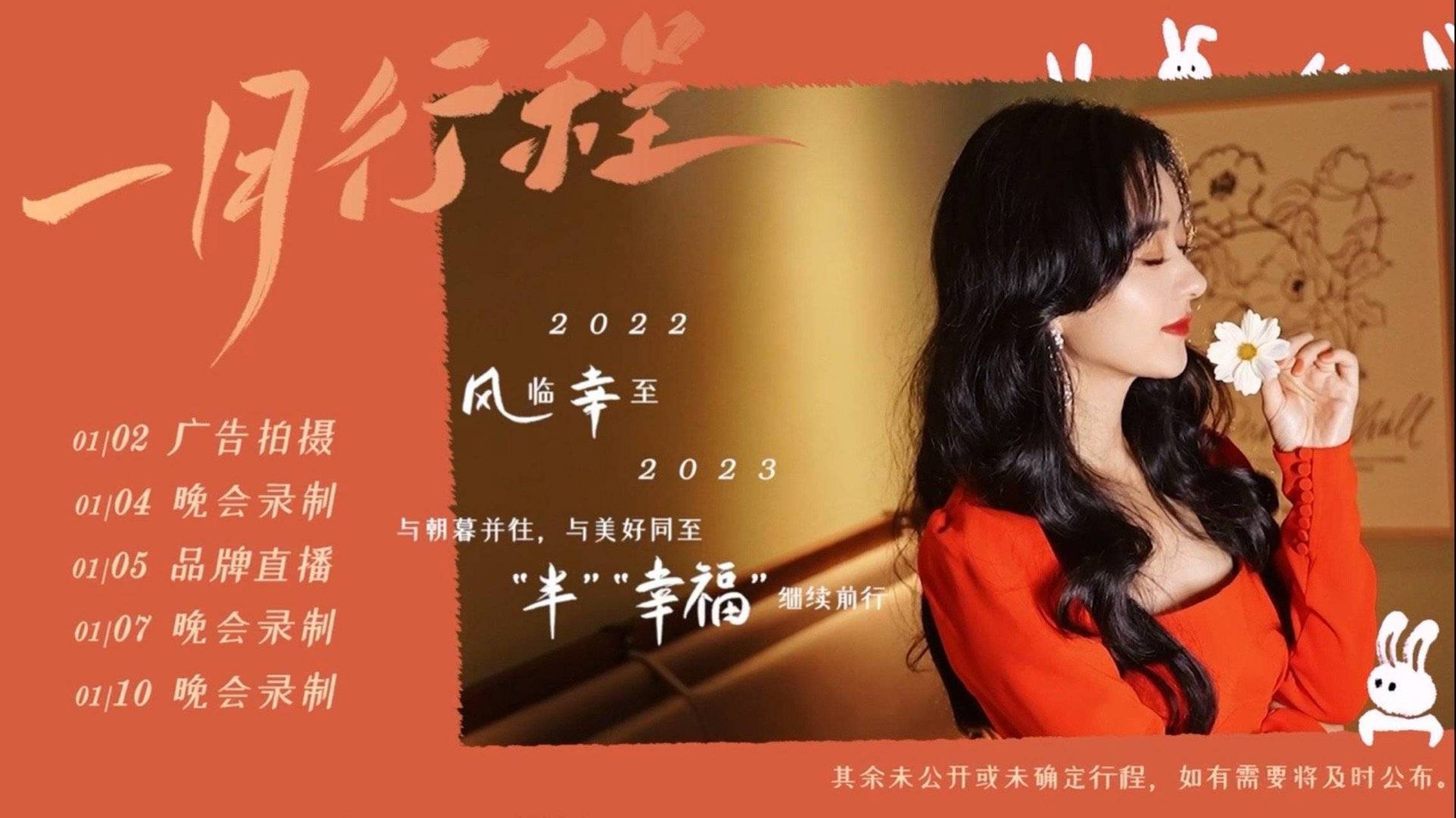 当红女明星一月份行程图汇总来了 85花赵丽颖杨颖唐嫣 95花虞书欣白鹿