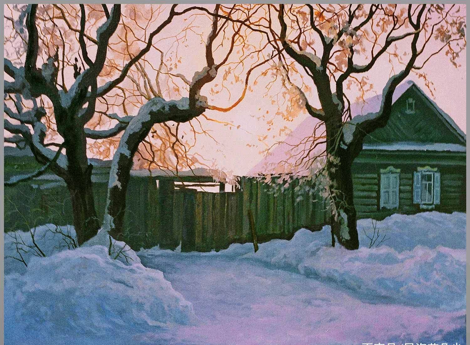 俄罗斯冬雪风景,艺术家 samokhvalov alexander雪景油画作品鉴赏