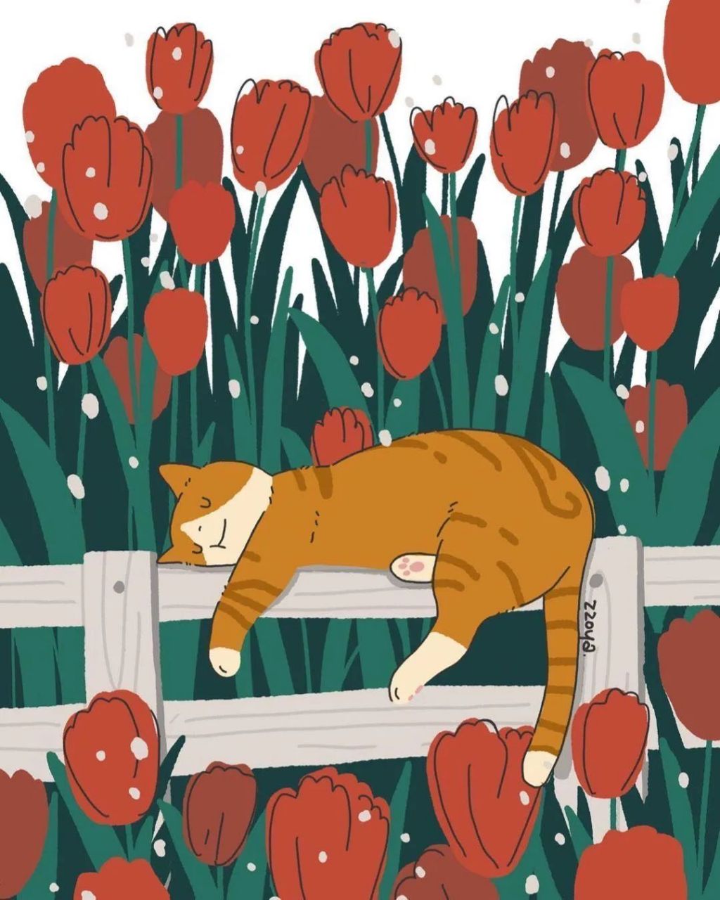 来自插画师zzoya的人与猫的绘画系列作品,每一幅都非常可爱温馨,非常