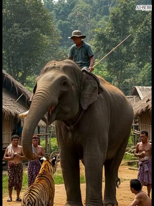 大象老虎和人相处得这么和谐!