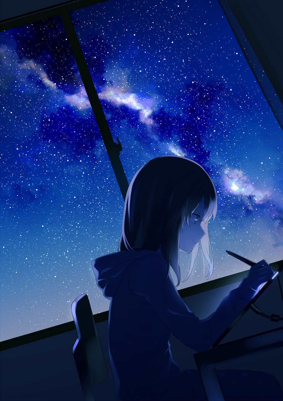 与长夜为友,和星空作伴#二次元#  画师:aちき