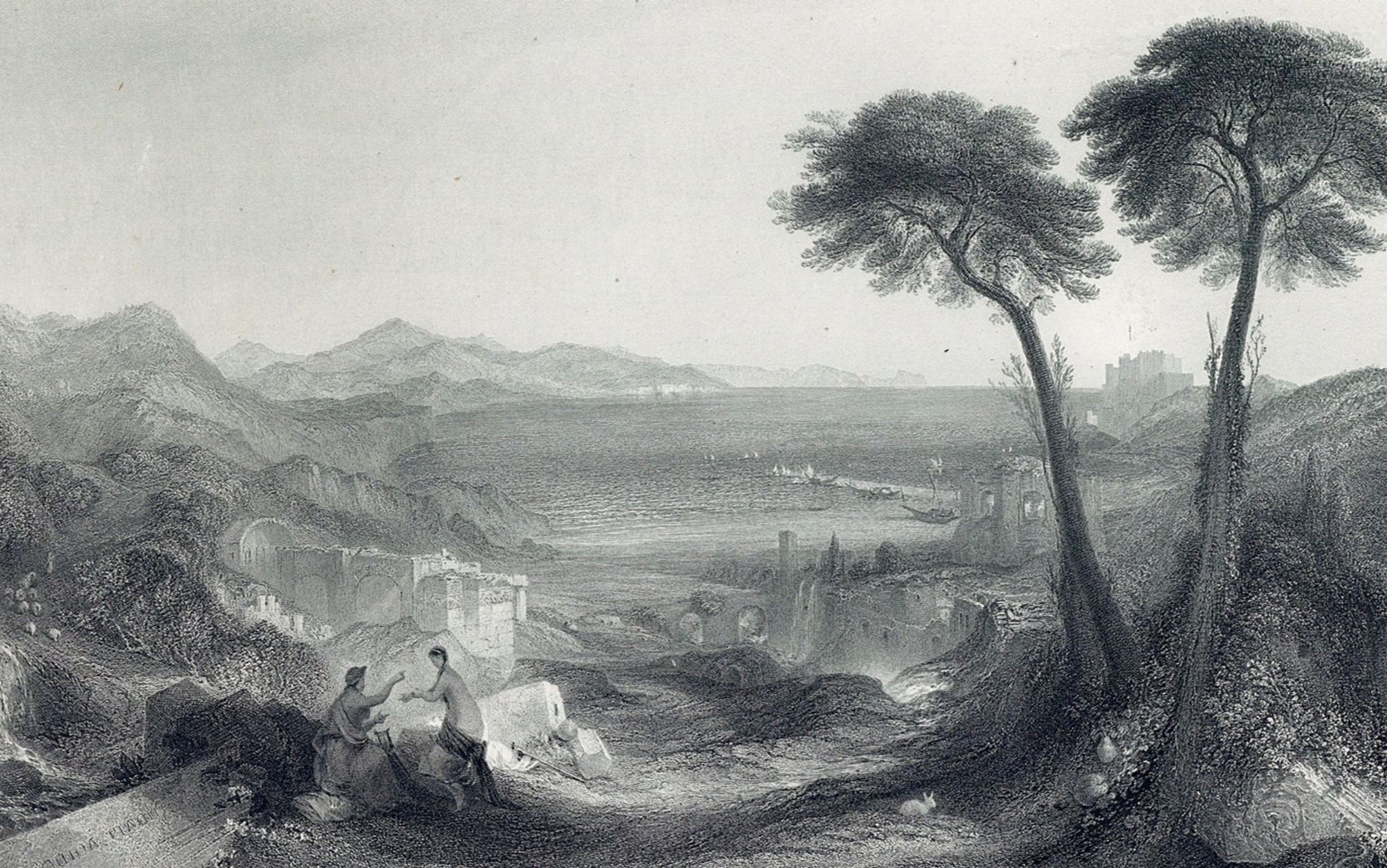 1878年钢版画《贝亚湾:阿波罗和女先知西比尔》～ 意大利那不勒斯的贝