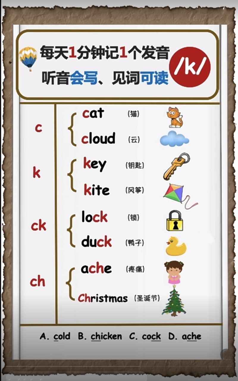听音会写见词可读发/k/的字母和字母组合