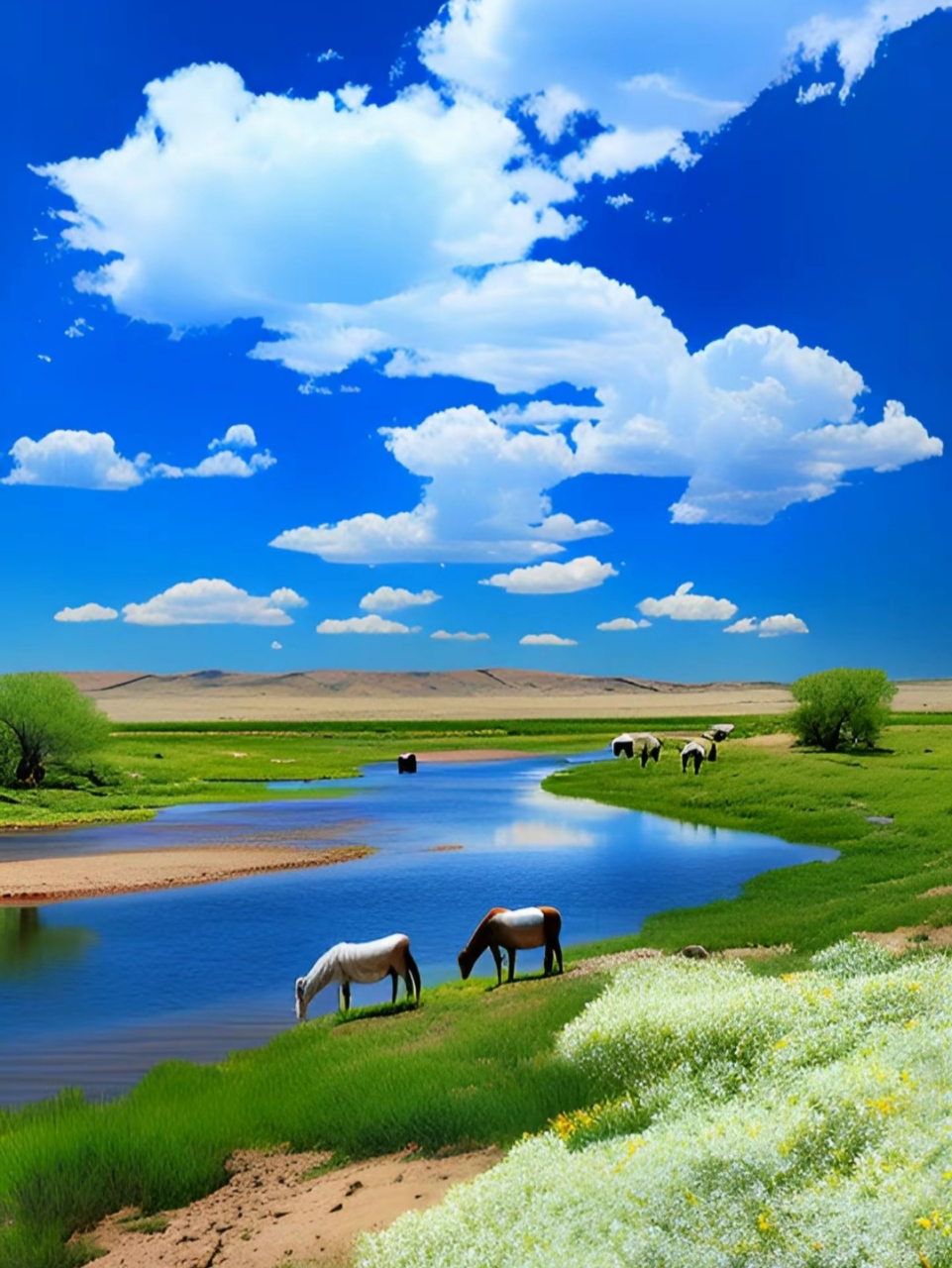 呼伦贝尔大草原,蓝蓝的天洁白的云,一望无际的大草原,看着是真干净呀!