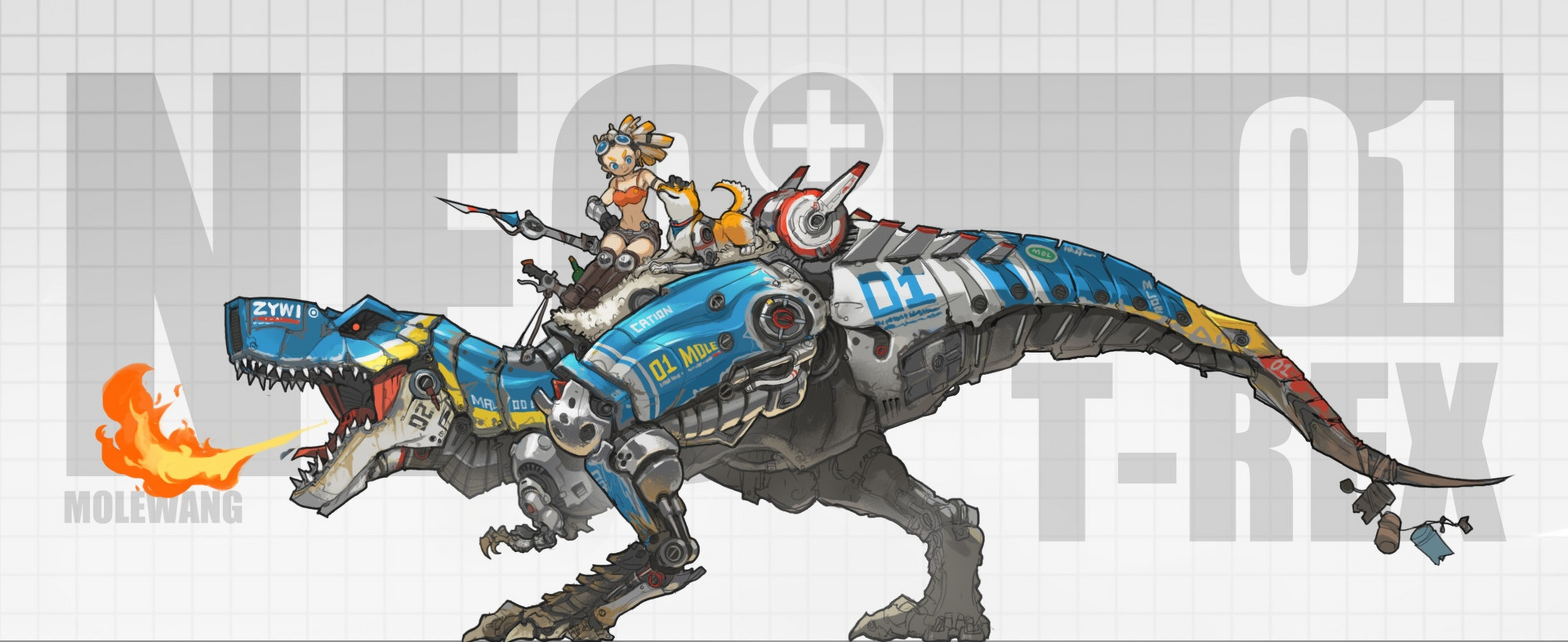 一组机械生物插画欣赏,展现了人类与机械生物的和谐相处,by mole wang