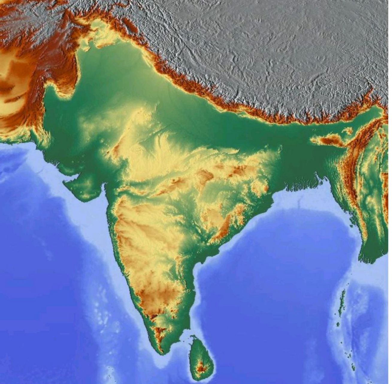 南亚地形示意图