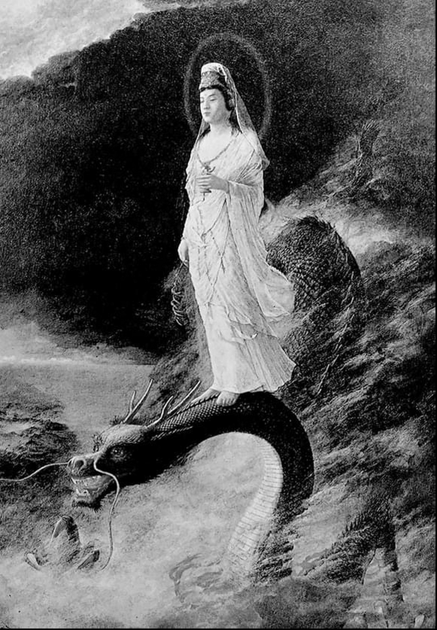 这是1890年日本画家画的 观音骑龙像