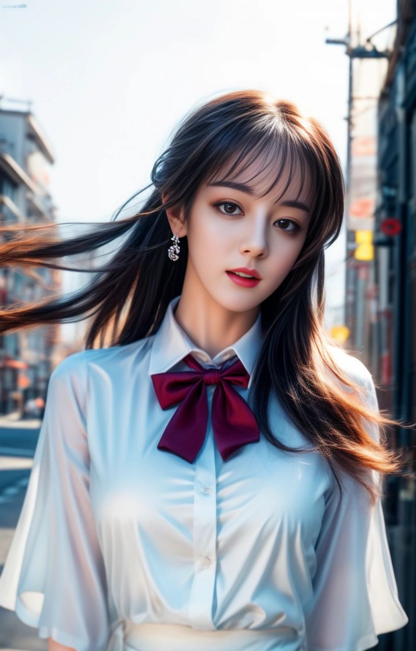 白色校服的少女 像迪丽热巴|||#midjourney[话题]# #ai绘画[话题]