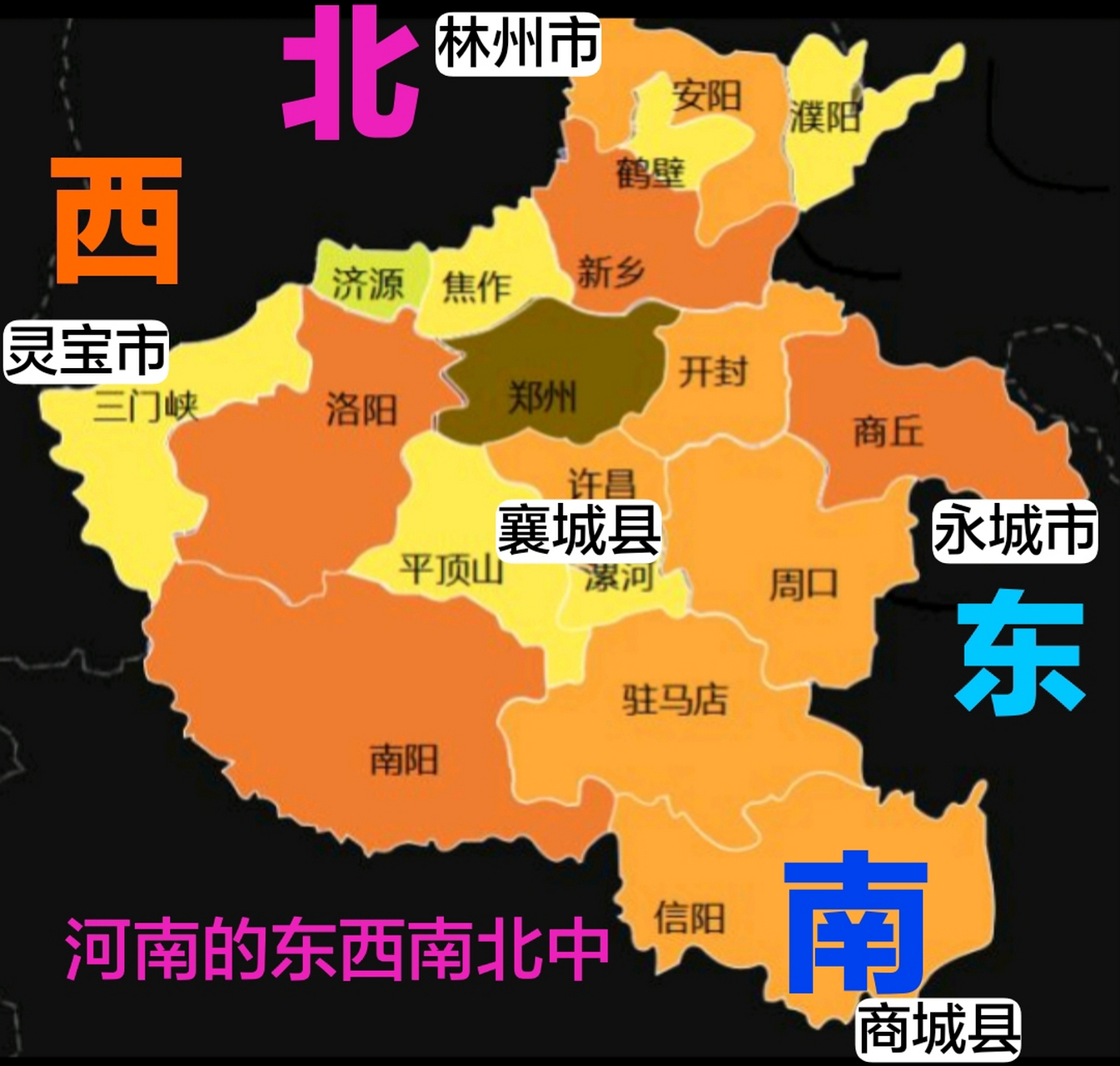 河南的东西南北中,对应哪五个城市?