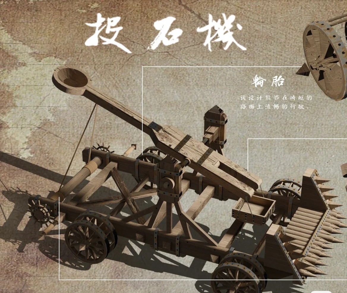 投石车,为古代攻守城的重要兵器之一,它是利用杠杆原理抛射石弹的大型