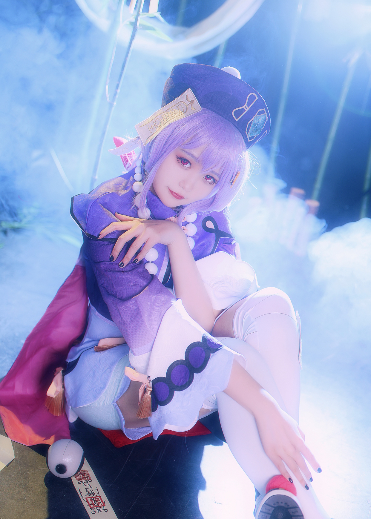 《原神》七七cos,这双过膝"白丝"袜穿失败了,小腿显得太粗啦