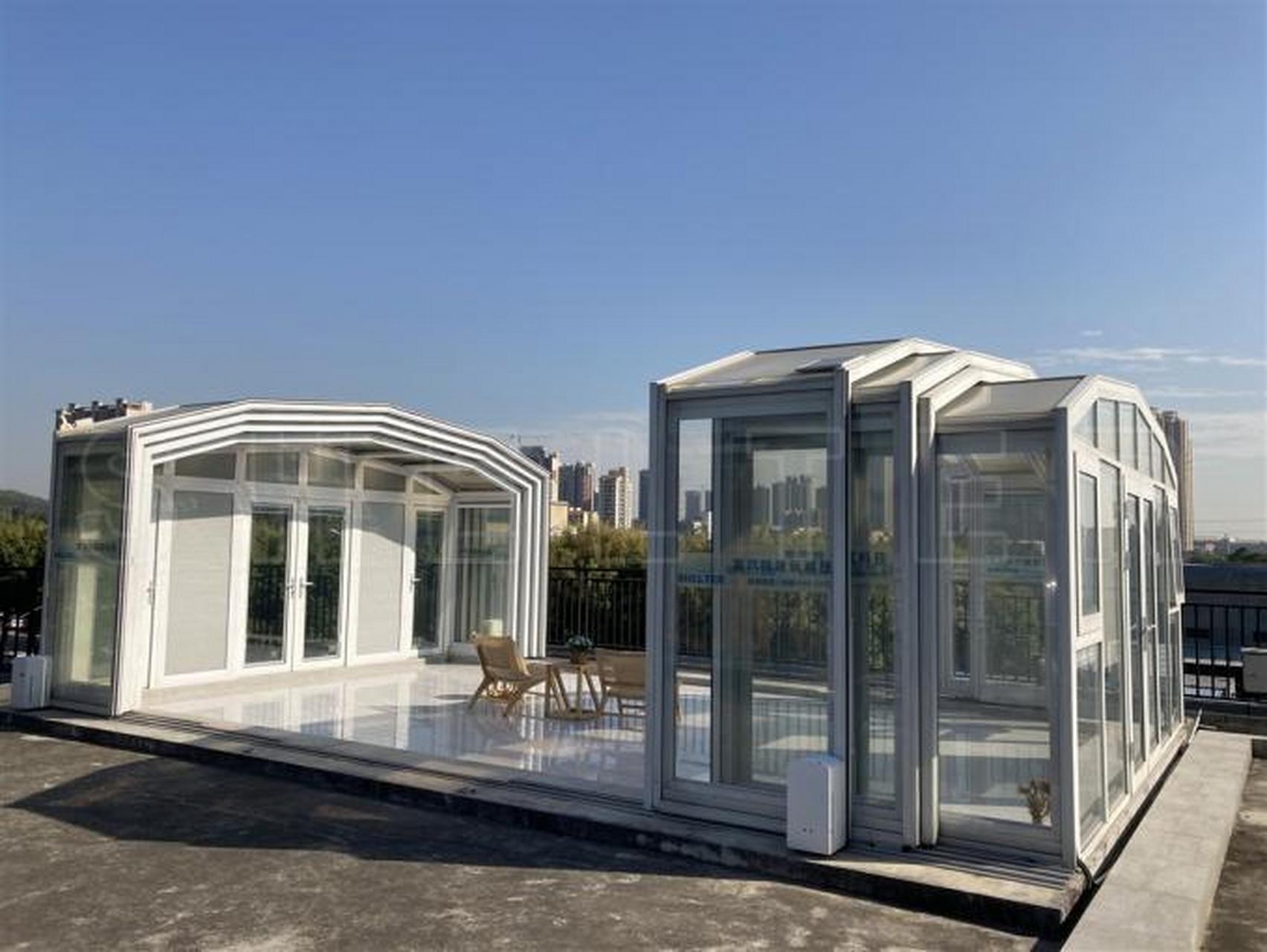 智能电动开合阳光房可遥控,手机app远程控制,遇阻停止安全可靠,停电可