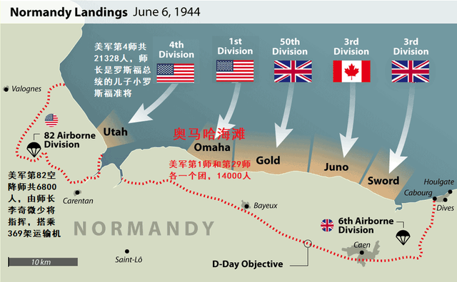 诺曼底登陆路线图片