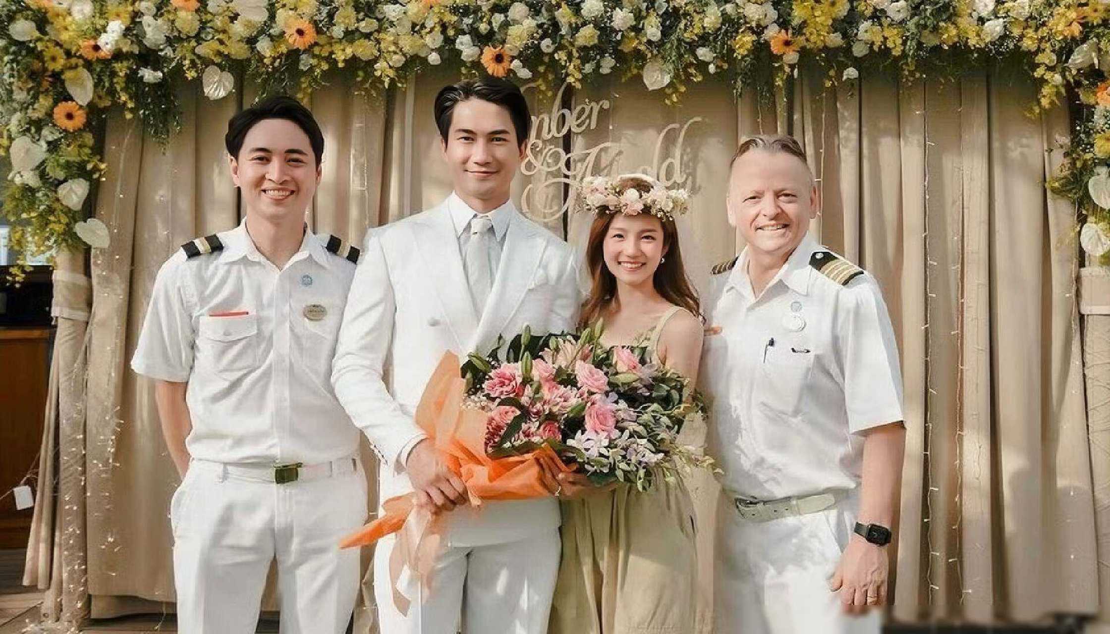 tvb名将郭子豪在五星级游轮上向港姐女神邓卓殷浪漫求婚成功,结束了将