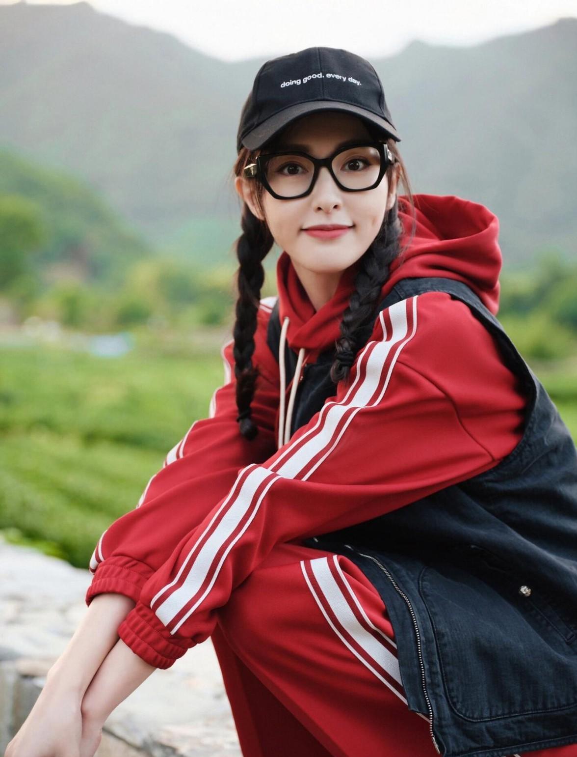 唐嫣示范户外时尚穿搭:卫衣运动裤加马甲,时髦又减龄!