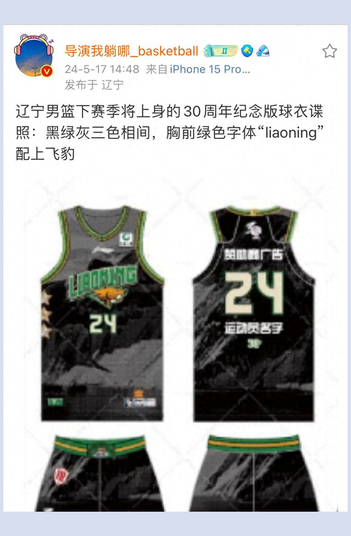 辽篮新赛季球衣曝光,球迷吐槽杨鸣旧照获赞最帅