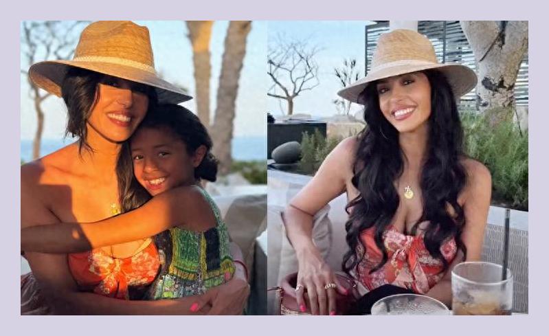 瓦妮莎1家4口海滩游,穿碎花裙好美!少女感满满回到巅峰身材