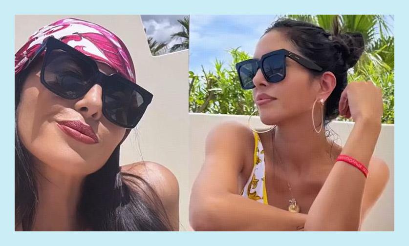 瓦妮莎1家4口海滩游,穿碎花裙好美!少女感满满回到巅峰身材