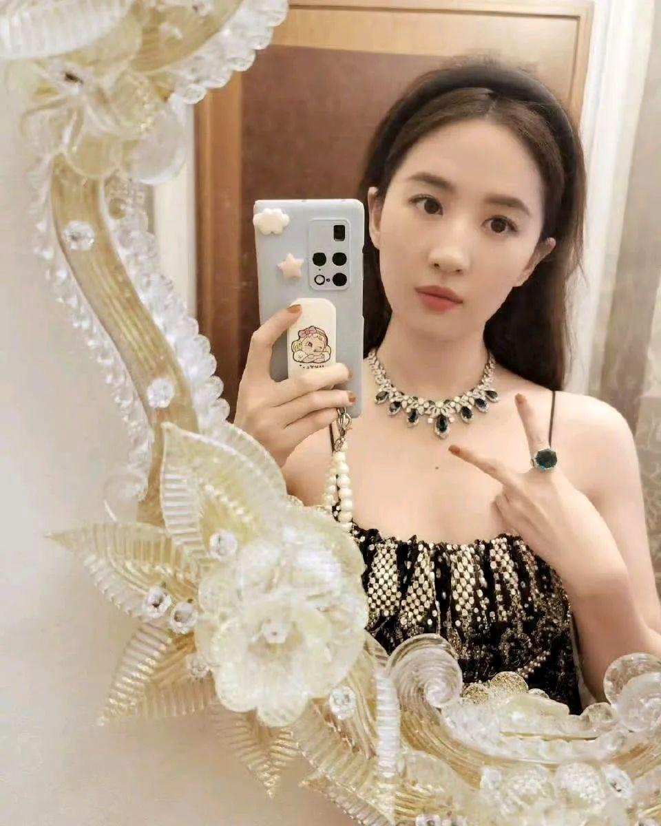 刘亦菲晒自拍照,蓝色手机壳抢镜,头发炸毛依然美丽!