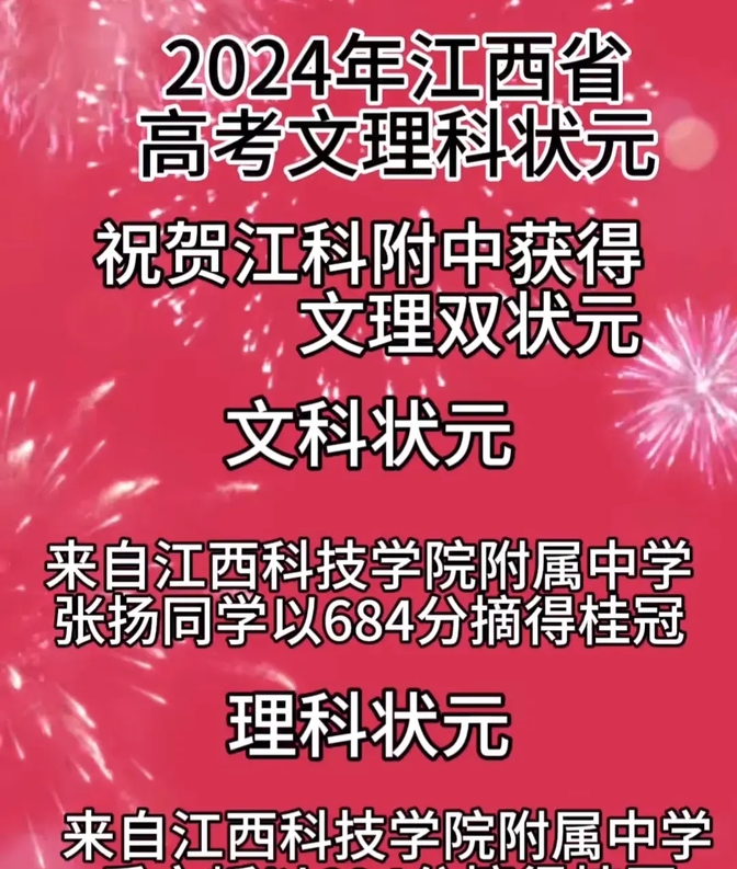 江西省2024年高考状元:文科状元684分,理科状元694分!