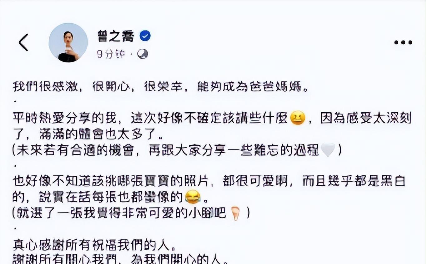 曾之乔官宣怀孕 44岁辰亦儒喜晒超音波照