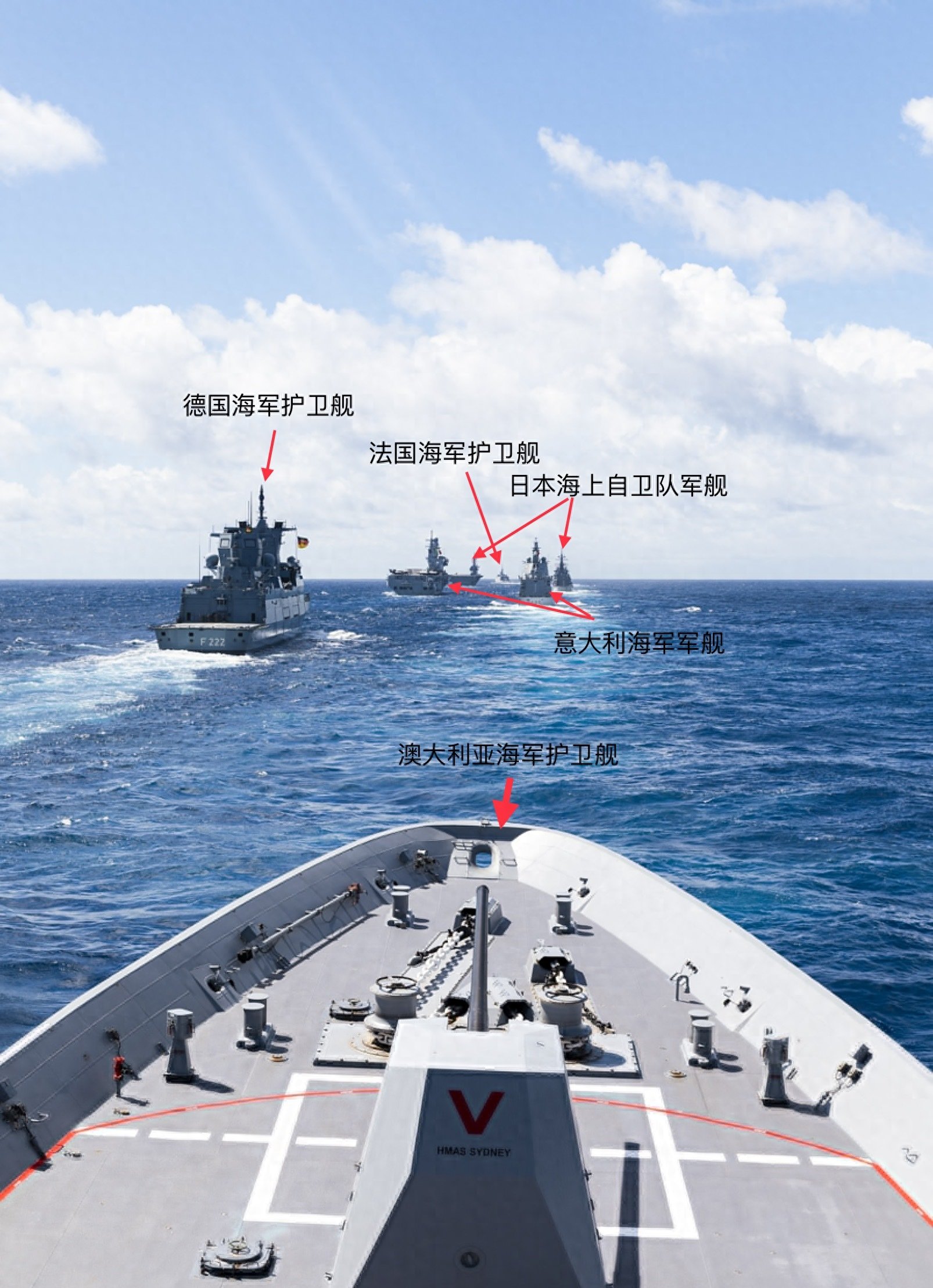 德国海军28万吨舰队穿越台湾海峡被两岸军舰同时监视为之丢脸