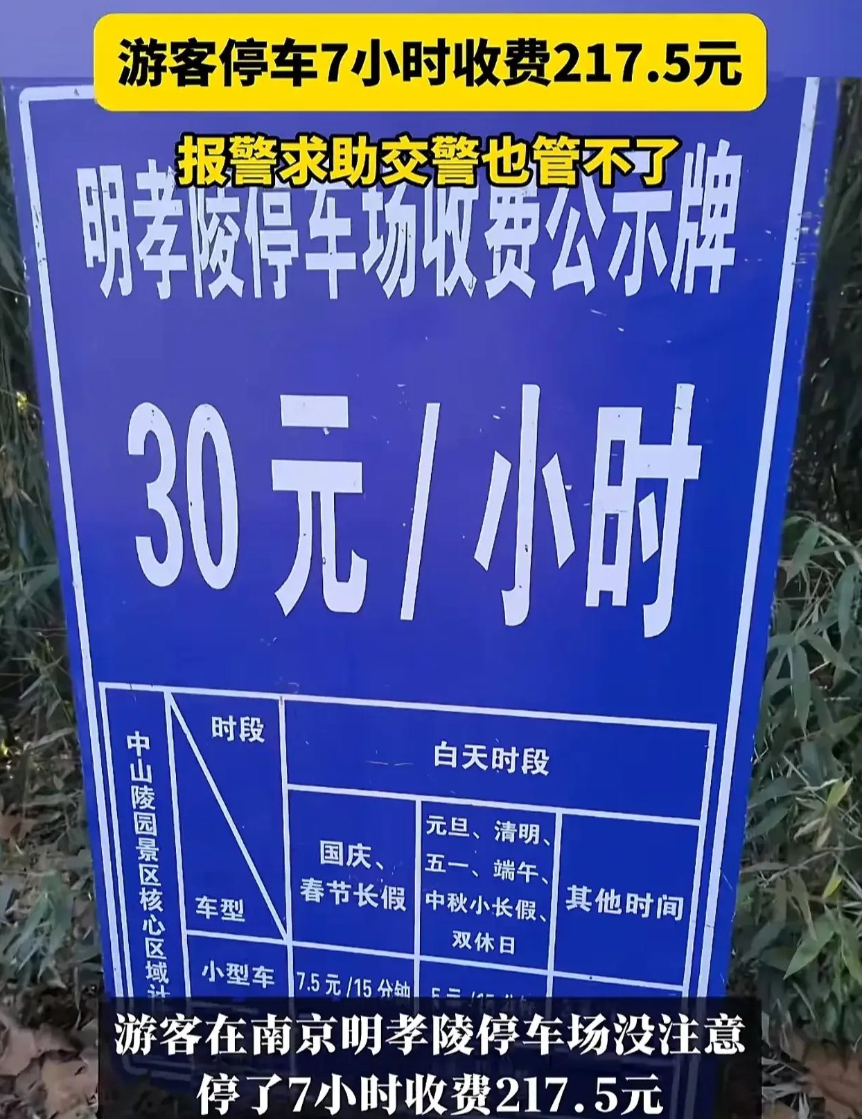 南京中山陵停车7小时收费217后续知情人曝原因网友还真不冤