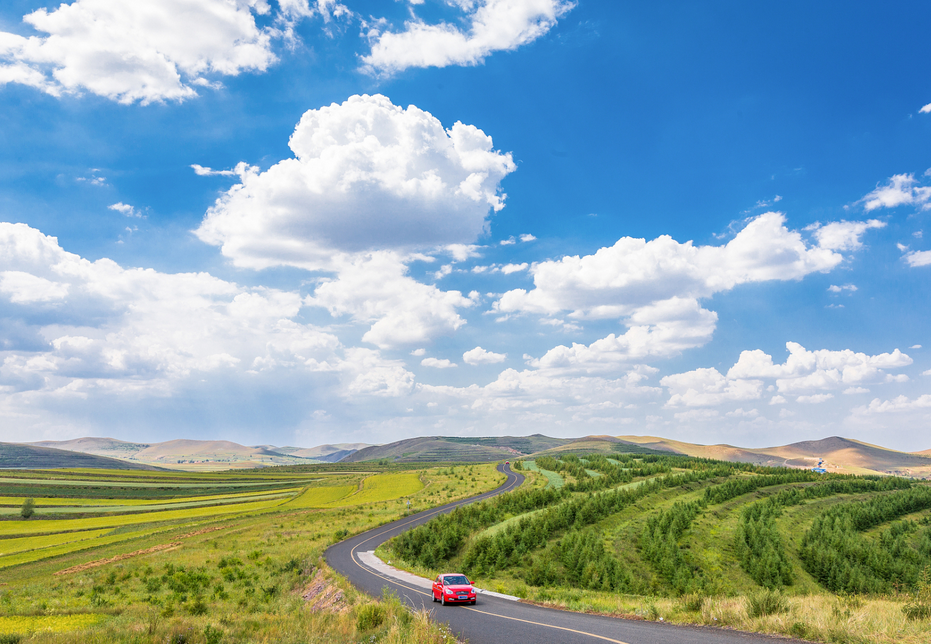 驶入草原天路,在草原的怀抱里,触摸风的形状与光的温度