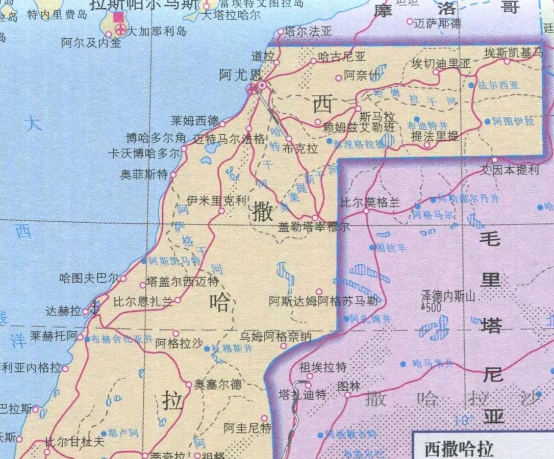 西撒哈拉大部分被摩洛哥控制,只有少数国家承认西撒哈拉