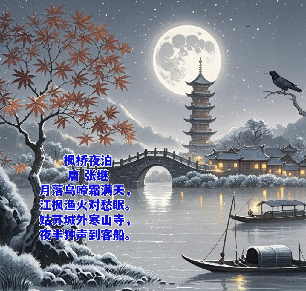 张继最经典一首诗,夜泊枫桥千古传诵,意境美到极致